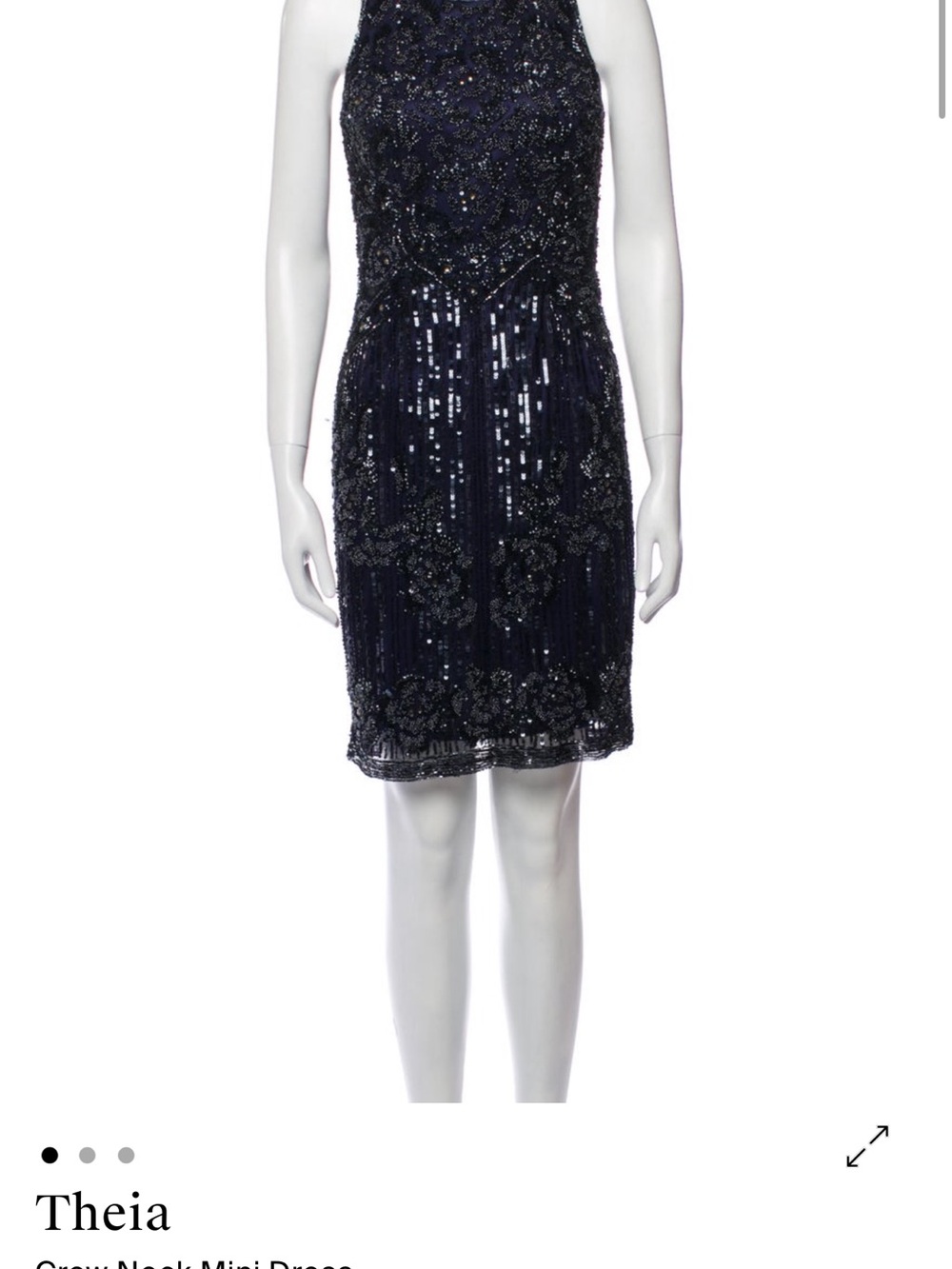 Theia Navy Beaded Mini Sequin and Beaded Dress